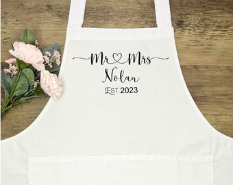 Delantal de boda personalizado Mr & Mrs/Protector de traje de vestido de novia personalizado