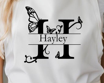 Delantal personalizado con monograma de mariposa / Delantal personalizado para cocinar y hornear con nombre