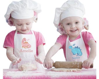 Delantal y gorro de chef de dinosaurio personalizados para niños / Delantal de cocina infantil personalizado