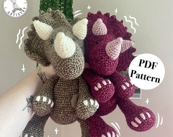 Triceratops Patrón De Ganchillo Animal Dino Dinosaurio Lindo Crochet Bebé Fácil Detallado trex