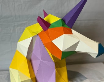 Papier Origami 3D Jaune Trophée Licorne 