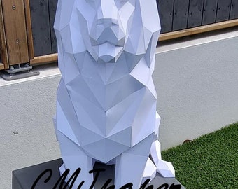 PAPERCRAFT LION– A réaliser vous-même ! Sculpture de LION en papier, origami3D, Papercrafting, Papercraft Template, lion assis crinière