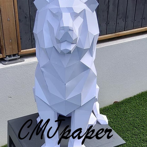 PAPERCRAFT LION– A réaliser vous-même ! Sculpture de LION en papier, origami3D, Papercrafting, Papercraft Template, lion assis crinière