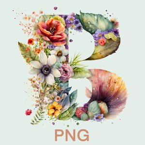 Watercolor Flower Letter B Png Clipart Botanical Letter B - Etsy