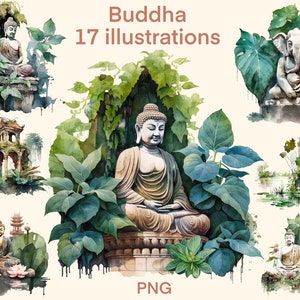 Buddha clipart Watercolor png, Buddhism, Thailand digital print, illustration set, stickers, Scrapbook, Junk Journal, Paper Crafts