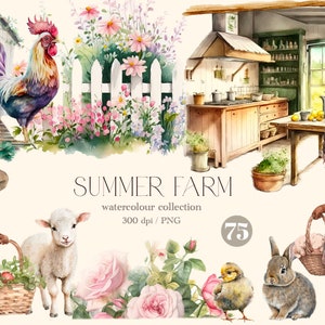 Farm clipart sublimation download Watercolor, big bundle digital print, Tractor  illustration set, stickers, Scrapbook, Junk Journal, Paper