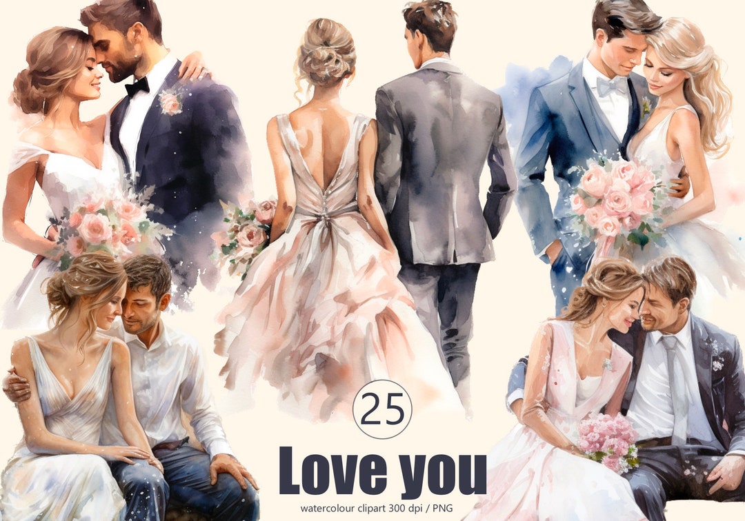 Bride and Groom Wedding Clipart Watercolor, A Wedding Dance, Honeymoon