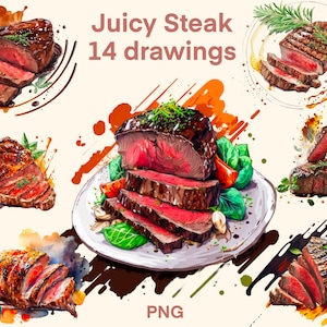 Juicy Steak Watercolor clipart png, clipart, digital print, illustration set, stickers, Scrapbook, Junk Journal, Paper Crafts
