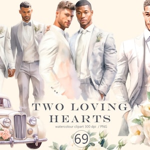 Mr and Mr Gay Hochzeit Clipart Aquarell, Gay Paar, Digitaldruck, Hochzeit Illustration Set, Einladungen zur Hochzeit, Bräutigam.