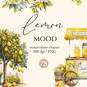 Lemons Watercolor clipart, Glass of lemonade digital print, lemon illustration, stickers, Scrapbook, Junk Journal, Paper Crafts