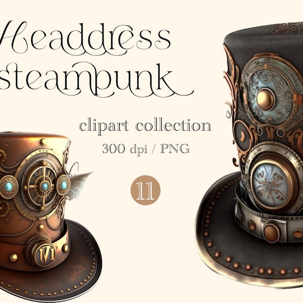 Headdress Steampunk  clipart Watercolor  png, digital print, illustration set, stickers, Scrapbook, Junk Journal, Paper Crafts