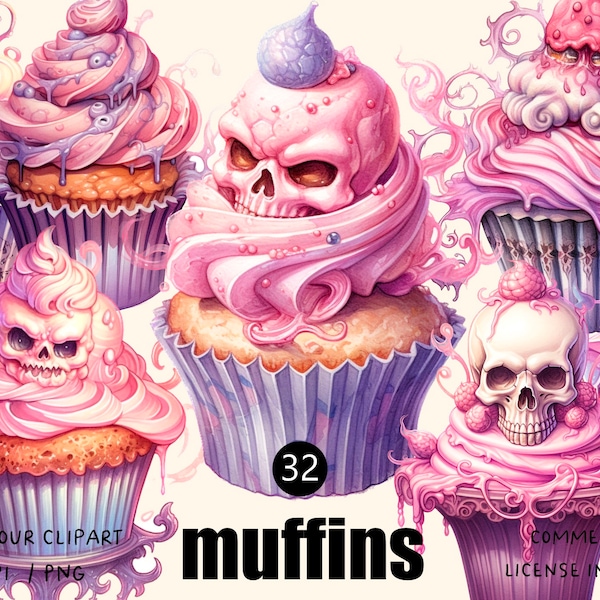 Halloween muffins Dessert menu clipart Watercolor png, Zombie club, Halloween cake illustration set, stickers, Scrapbook, Junk Journal