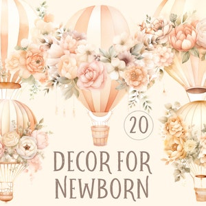 Dekor für Neugeborene, Baby-Spielzeug, Baby-Dusche, Heißluftballon Clipart, PNG, Junge, Mädchen Kinderzimmer, Baby-Kleidung, Baby-Buch, Illustration