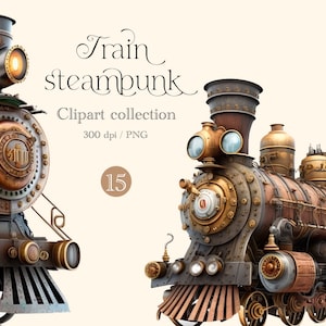 Train steampunk clipart Watercolor  png, digital print, illustration set, stickers, Scrapbook, Junk Journal, Paper Crafts