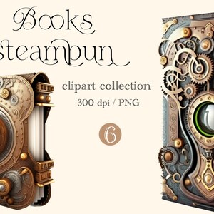 Books Steampunk  clipart Watercolor  png, digital print, illustration set, stickers, Scrapbook, Junk Journal, Paper Crafts