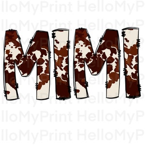 Western Mimi cow SVG| PNG Sublimation Design Hand Drawn design | Mother&#39;s day | mom drawing flowers | drawing for mom | gift for mom