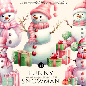 Funny Snowman watercolour clipart, Christmas Collection digital print, New Year illustration set, winter, snow, Santa, holidays Scrapbook