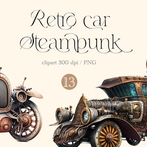Retro Auto Steampunk Clipart Aquarell PNG, Digitaldruck, Illustrationsset, Aufkleber, Scrapbook, Junk Journal, Papiermodelle