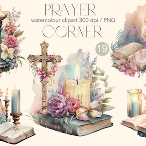 Prayer corner clipart Watercolor digital print, Jesus, Orthodox Cross illustration, Catholic Cross stickers, Scrapbook, Junk Journal, Paper