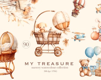 Mondo del bambino, clipart acquerello, bambini appena nati PNG, arredamento per cameretta dei bambini, giocattoli per bambini, baby shower, vestiti per bambini, libro per bambini, illustrazione