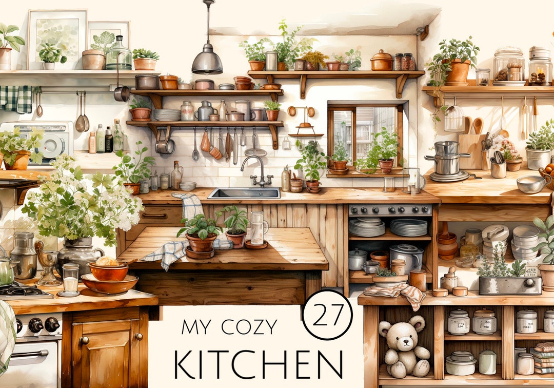 My Cozy Kitchen, Watercolor Clipart, Sweet Home Illustration, Home ...