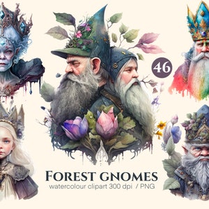 Forest gnomes clipart Watercolor png,  clipart, occult illustration set, stickers, Scrapbook, Junk Journal