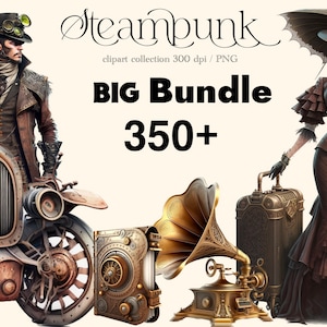 Steampunk big Bundle clipart Watercolor  png, digital print, illustration set, stickers, Scrapbook, Junk Journal, Paper Crafts