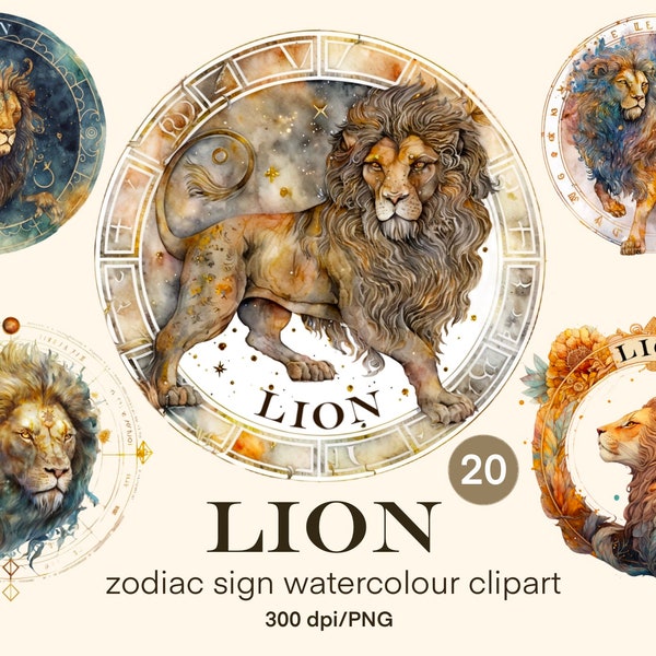 Leo Zodiac Collection: Digital Watercolor clipart Illustrations print set, stickers, Scrapbook, Junk Journal, Paper