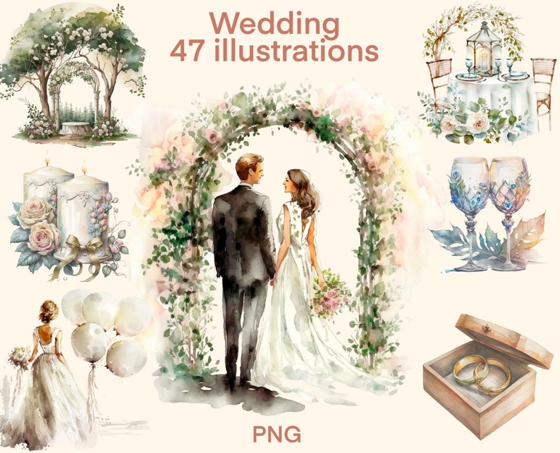 Wedding Clipart Watercolor Digital Print Wedding Etsy