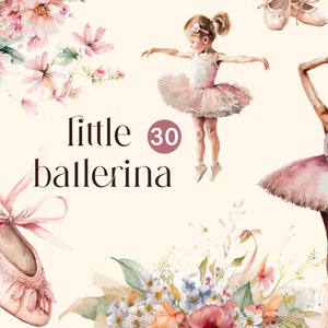 Pequeña bailarina acuarela clipart, niñas PNG, niña, decoración de guardería, juguetes de bebé, ropa de bebé, descarga digital, ilustración