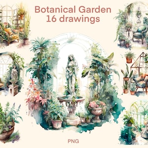 Botanischer Garten Clipart Aquarell Sublimation download, Digitaldruck, Illustration set, Aufkleber, Scrapbook, Junk Journal, Papierhandwerk