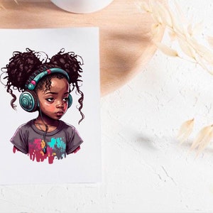 Beautiful Black Girl in Headphones, Listens to Music, Music Lover