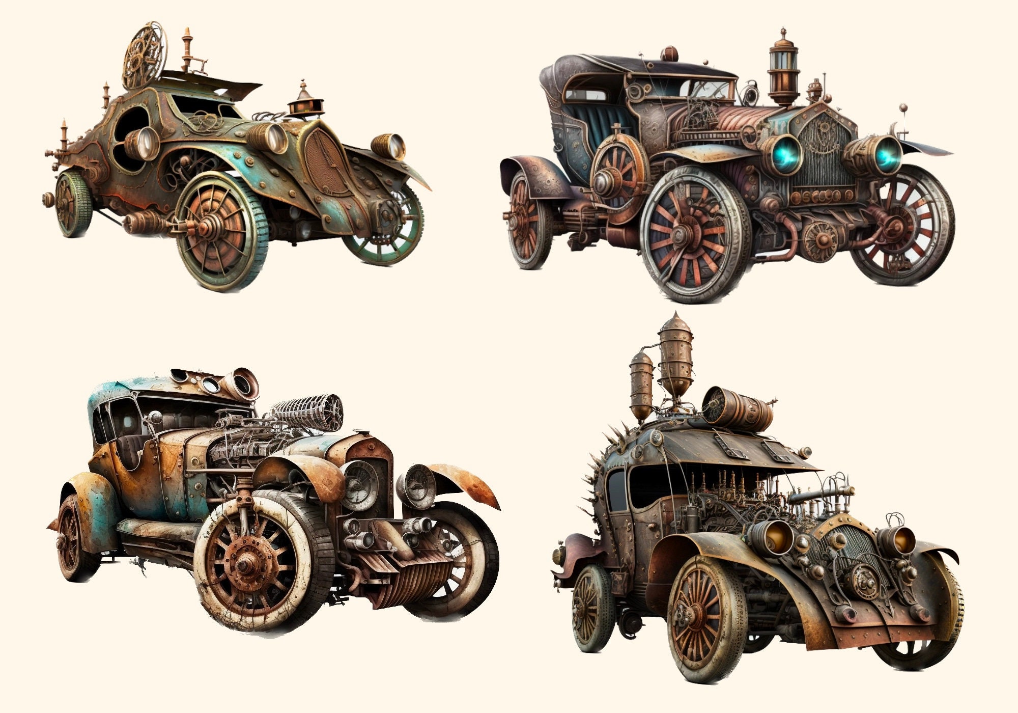 Retro Car Steampunk Clipart Watercolor Png Digital Print - Etsy