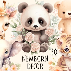 Neugeborenen Dekor, Baby-Dusche, Baby Tiere, Clipart Aquarell, Kinder PNG, Jungen, Mädchen Kinderzimmer, Spielzeuge, Babykleidung, Babybuch, Illustration