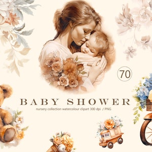 Babyparty, Aquarell Clipart, Neugeborenen PNG, Junge, Mädchen Kinderzimmer, Babyspielzeug, Babyparty, Babykleidung, Babybuch, Illustration