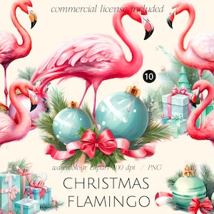 Christmas flamingo, Santa Claus watercolour clipart, Merry Christmas Collection digital print, illustration set, New Year, winter, holiday