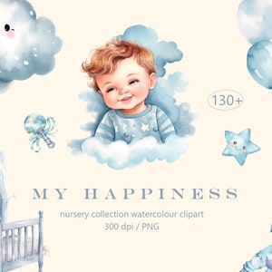 Baby Junge, Aquarell Clipart, Neugeborenen PNG, Junge, Mädchen Kinderzimmer, Babyspielzeug, Babyparty, Babykleidung, Babybuch, Illustration