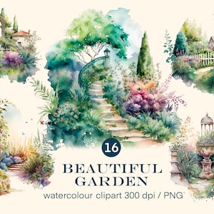 Schöner Garten Clipart Aquarell Sublimation download, Digitaldruck, Illustration set, Aufkleber, Scrapbook, Junk Journal, Papierhandwerk