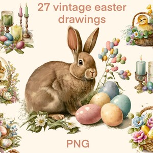 Easter clipart Vintage png, Watercolor Easter digital print, illustration set, stickers, Scrapbook, Junk Journal, Paper Crafts
