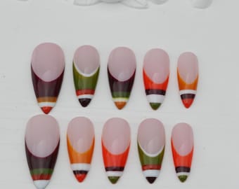 Handmade Cat Eye Press On Nails: Striped Gel Nail Art