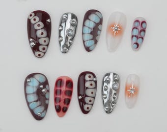 Handmade Press On Nails: Balletcore Flakes, Custom Gel Nail ArtCustom Party Nails/3D Floral Almond Press On Nails/Glitter Nails/gift for her