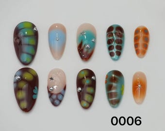 Handmade Custom Press On Nails: Long Almond, Party Nails
