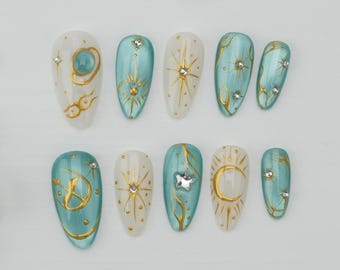 Handmade Press On Nails: Balletcore Flakes, Custom Gel Nail Art/Custom Party Nails/Glitter Nails/Sparkle Nails/Fall Nails/gift for her/