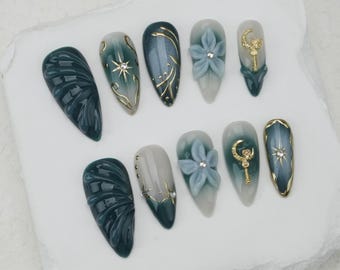 Handgemaakte pers op nagels: balletcore-vlokken, aangepaste gelnagelkunst/3D goudchroomnagel/herfstnagels/cadeau voor haar/kattenoogkleurnagel/cadeau voor haar