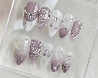 custom press on nails/party press on nails/Flakes for nails/wedding nails gift/Japanese nails/Long nails/Almond nails/y2k style Nails