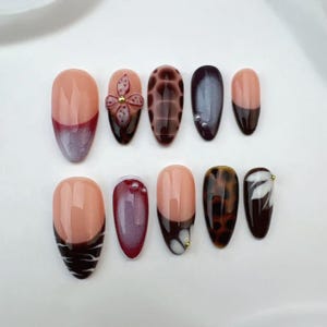 Handmade Almond Press On Nails: Japanese Style, Party NailsCustom Party Nails/3D Floral Press On Nails/Glitter Nails/Sparkle Nails