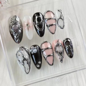 Unhas personalizadas para prensar/unhas para festa/flocos para unhas/unhas de casamento/unhas japonesas/unhas compridas/unhas amendoadas/unhas estilo y2k