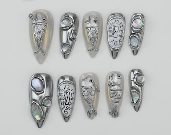 Cat Eye Press On Nails: Party Gel Nail ArtCustom Party Nails/Glitter Nails/Sparkle Nails/Brown Nails/Star Nailsgift for her