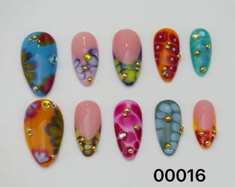 Handmade Custom Press On Nails: Floral Party Nails
