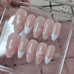 Custom Press On Nails: French Tip Heart Accent, Party Nails